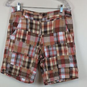 Larry Levine Cotton Brown & Rust Madras Plaid Patchwork Shorts Size 6 Preppy Y2K